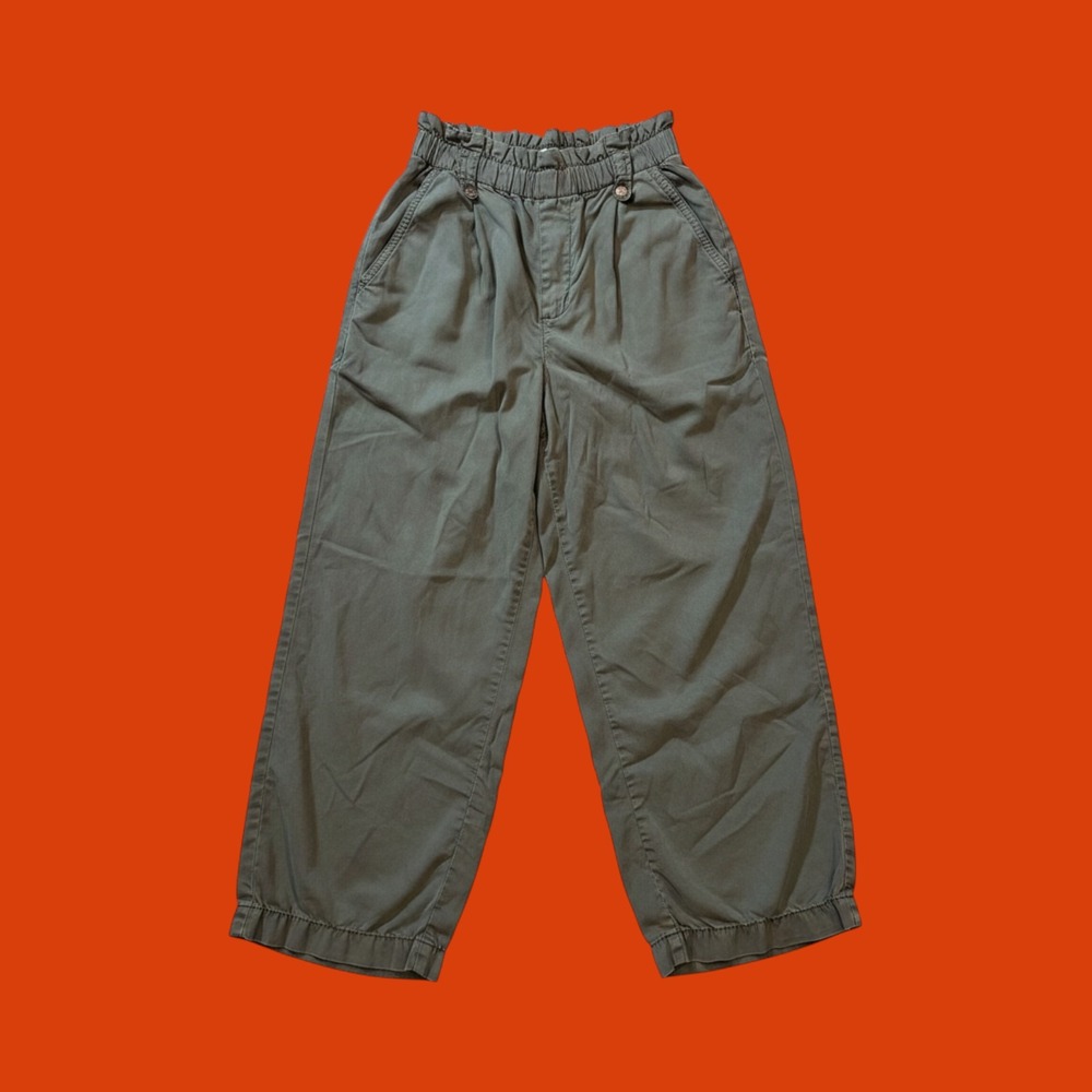 Zara Paperbag Waist Jogger Pants Women XS Olive Green Excellent Casual Trousers